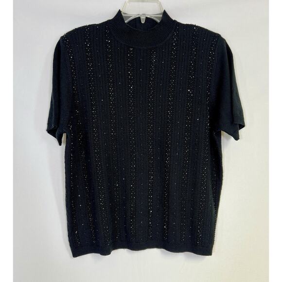VTG Alfred Dunner Beaded Cable Knit Sweater Top Sz XL Short Sleeve Turtleneck - Picture 1 of 7